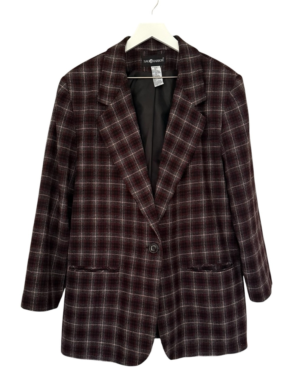 Vintage 90s Sag Harbor Wool Blend Plaid Button Front Blazer Women Size 18 Career